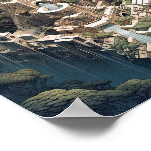 Surreal Geometric City Landscape Fantasy Art Poster (Ecke)