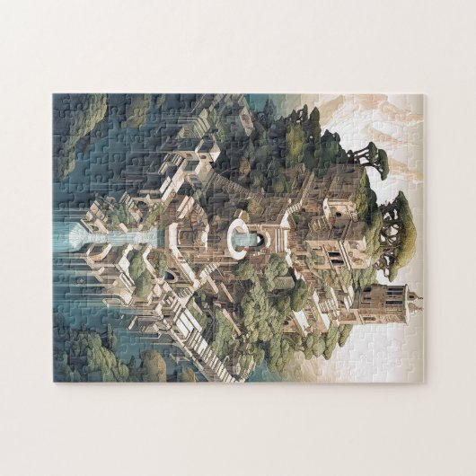Surreal Geometric City Landscape Fantasy Art Puzzle (Horizontal)