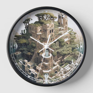 Surreal Geometric City Landscape Fantasy Art Uhr