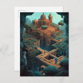 Surreal Geometric Maze City Landschaft Fantasy Art Postkarte (Vorne/Hinten)