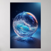 Surreal Glaskugel mit dynamischen Wasserwellen Poster (Vorne)