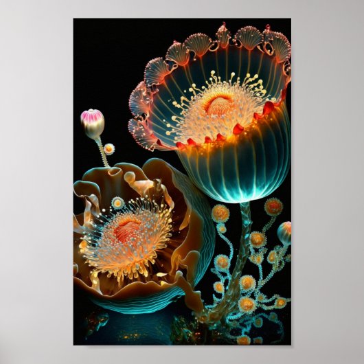 Surreal glühende Blumendarstellung Poster (Vorne)