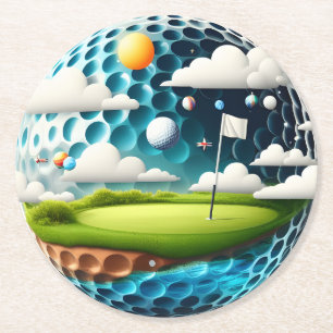 Surreal Golfplatz in einer Golf Ball World Runder Pappuntersetzer