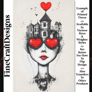 Surreal Gothic Fantasy Head & Hearts AX1 Decoupage Seidenpapier