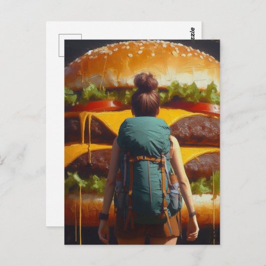 Surreal Hiker Cheeseburger Dreaming Postkarte (Vorne/Hinten)