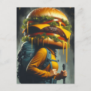 Surreal Hiker Cheeseburger Head Postkarte