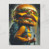 Surreal Hiker Cheeseburger Head Postkarte (Vorderseite)