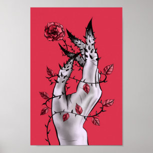 Surreal Horror Hand mit Rose gotisch Poster