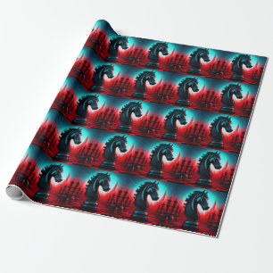 Surreal Intricated Black Knight Schach Piece Geschenkpapier