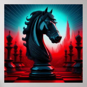 Surreal Intricated Black Knight Schach Piece Poster