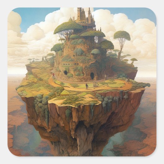 Surreal Island Landschaft Fantasy Art Quadratischer Aufkleber (Vorderseite)