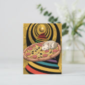 Surreal Katze auf Pizza Rainbow Stairs Gold Planet Postkarte (Stehend Vorderseite)