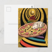 Surreal Katze auf Pizza Rainbow Stairs Gold Planet Postkarte (Vorne/Hinten)