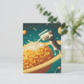 Surreal Katze mit Milchglas auf dem Planeten Pasta Postkarte (Stehend Vorderseite)