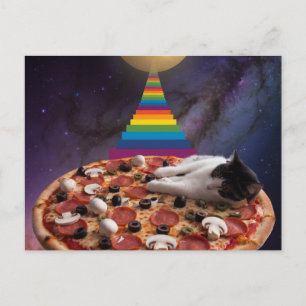 Surreal Katze Schlafen auf Pizza Postkarte
