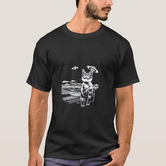 Surreal Katze UFO T-Shirt (Vorderseite)