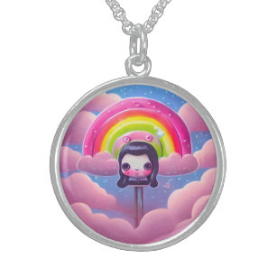 Surreal Kawaii Marshmallow Rainbow Doll Sterling Silberkette