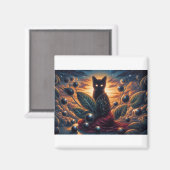 Surreal Kosmische Katze mit leuchtenden Augen und  Magnet (Vorderseite/Rückseite)