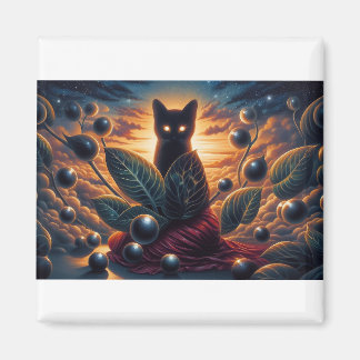 Surreal Kosmische Katze mit leuchtenden Augen und Magnet
