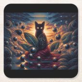 Surreal Kosmische Katze mit leuchtenden Augen und  Rechteckiger Pappuntersetzer (Vorderseite)