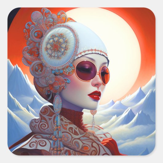 Surreal Lady Fantasy Art Quadratischer Aufkleber (Vorderseite)