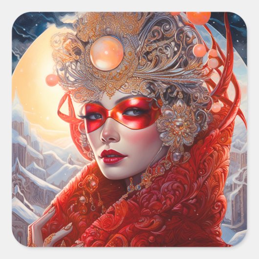 Surreal Lady Fantasy Art Quadratischer Aufkleber (Vorderseite)