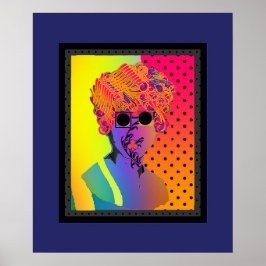 Surreal Lady Wear Black Glasses Rainbow Dot Poster