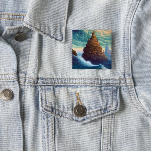 Surreal Landscape Towering City Fantasy Art Button (Beispiel)