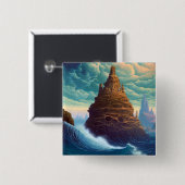 Surreal Landscape Towering City Fantasy Art Button (Vorne & Hinten)