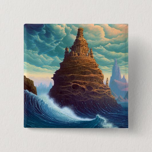 Surreal Landscape Towering City Fantasy Art Button (Vorderseite)