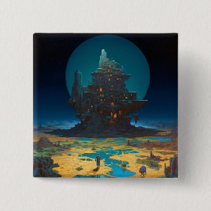 Surreal Landscape Towering City Fantasy Art Button