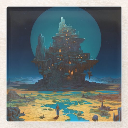 Surreal Landscape Towering City Fantasy Art Glasuntersetzer (Vorderseite)