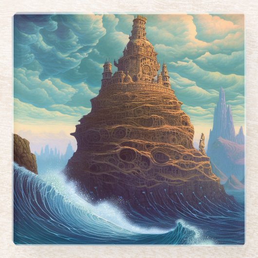 Surreal Landscape Towering City Fantasy Art Glasuntersetzer (Vorderseite)