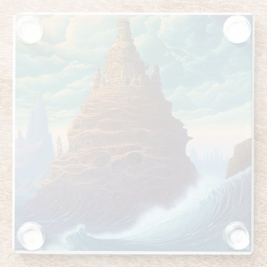 Surreal Landscape Towering City Fantasy Art Glasuntersetzer (Rückseite)