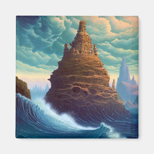 Surreal Landscape Towering City Fantasy Art Magnet (Vorne)