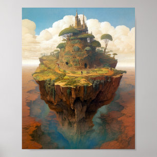 Surreal Landscape Towering City Fantasy Art Poster