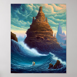 Surreal Landscape Towering City Fantasy Art Poster