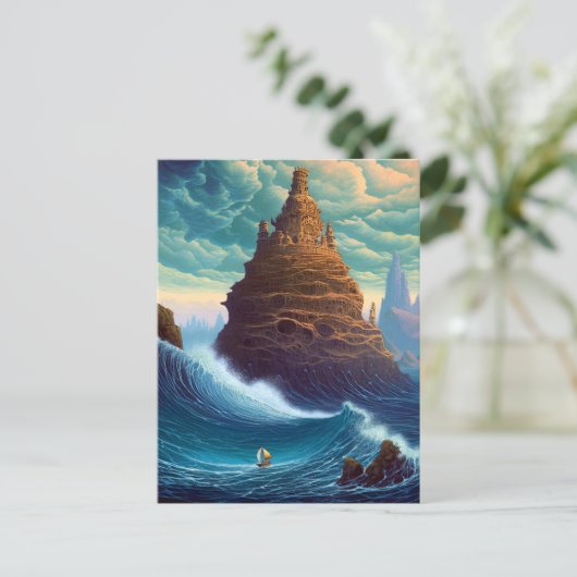 Surreal Landscape Towering City Fantasy Art Postkarte (Stehend Vorderseite)