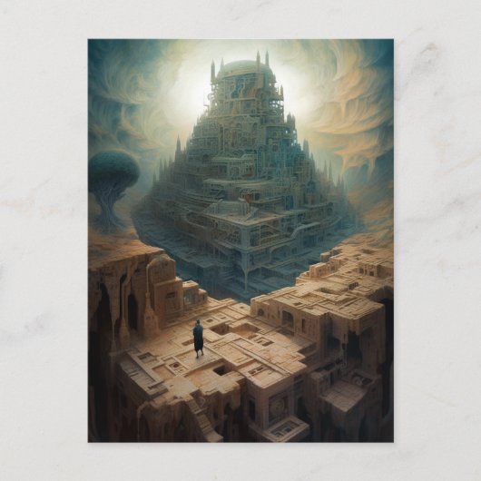 Surreal Landscape Towering City Fantasy Art Postkarte (Vorderseite)