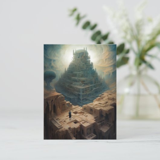 Surreal Landscape Towering City Fantasy Art Postkarte (Stehend Vorderseite)