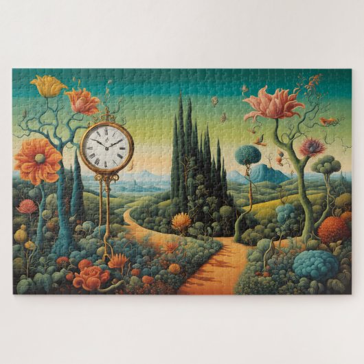Surreal Landscape with Clock and Cypress Trees Puzzle (Horizontal)