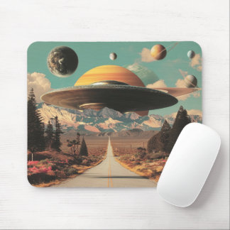 Surreal Landscape with Road, UFO and Saturn  Mousepad