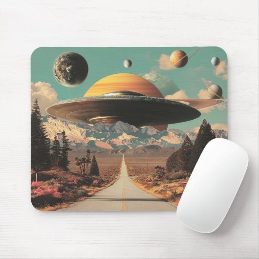 Surreal Landscape with Road, UFO and Saturn Mousepad (Mit Mouse)