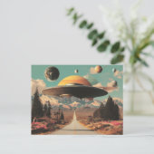 Surreal Landscape with Road, UFO and Saturn  Postkarte (Stehend Vorderseite)
