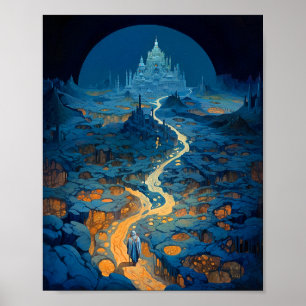 Surreal Landschaft Burg Fantasy Kunst, Dichtung un Poster