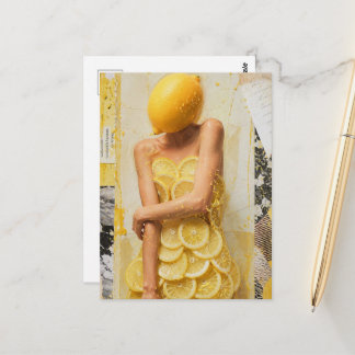Surreal Lemon Lady Collage Postkarte
