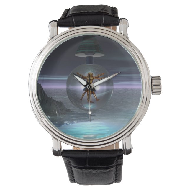 Surreal Leonardo da Vinci Vitruvian Man Watch Armbanduhr (Vorderseite)