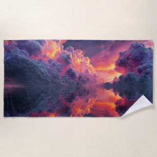 Surreal leuchtende Sonnenuntergangswolken, gespieg Strandtuch