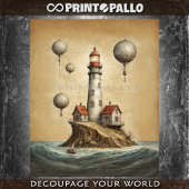 Surreal Leuchtturm mit Luftballons auf Pergament Seidenpapier