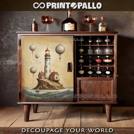 Surreal Leuchtturm mit Luftballons auf Pergament Seidenpapier